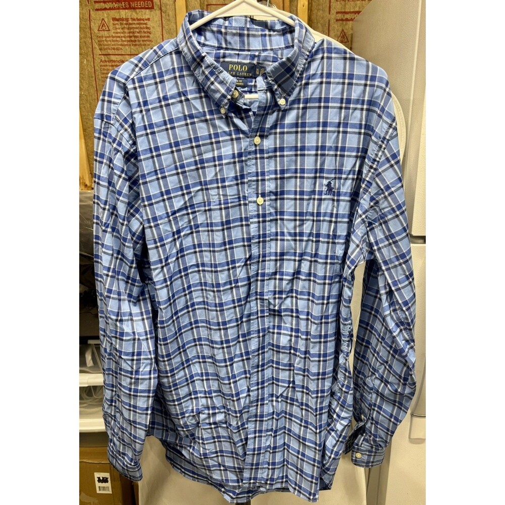 Polo Ralph Lauren Performance Shirt Mens XL Blue Plaid Classic Fit Button LS